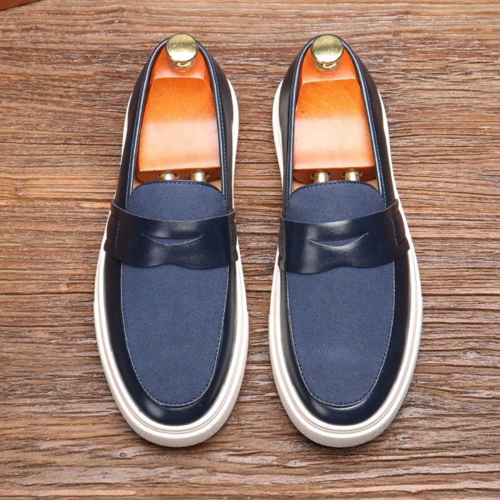 Mocassim Slip On Masculino de Couro azul