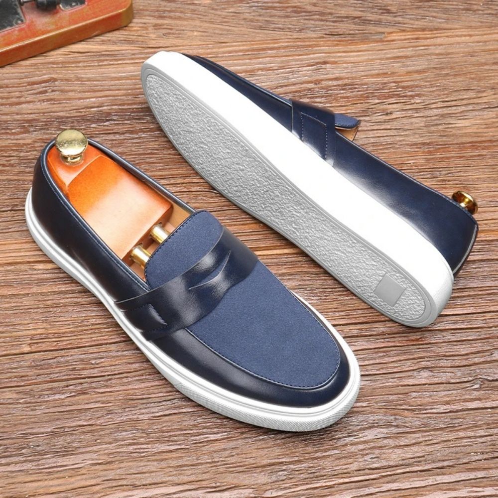 Mocassim Slip On Masculino de Couro azul